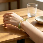 Serpentine Jade Yellow Fluorite Clear Quartz Bracelet Natural Crystal Calming Anxiety Beaded Bracelet