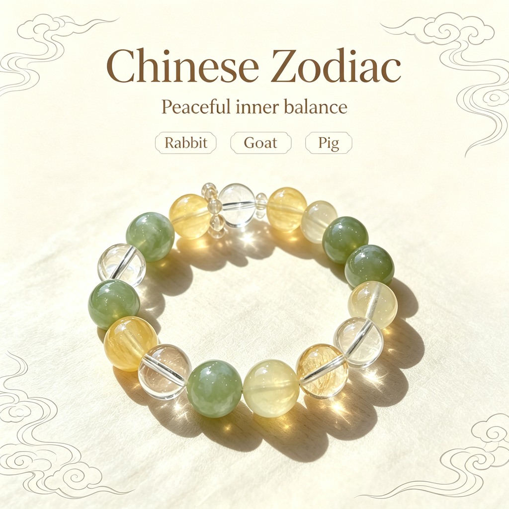 Serpentine Jade Yellow Fluorite Clear Quartz Bracelet Natural Crystal Calming Anxiety Beaded Bracelet