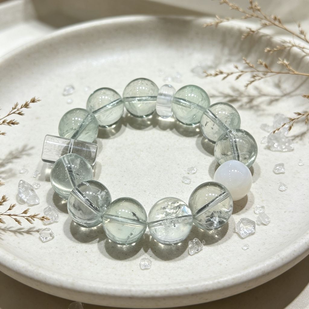 Green Smoky Quartz Clear Quartz White Snow Phantom Quartz Bracelet Natural Healing Crystal Grounding Purification Beaded Bracelet