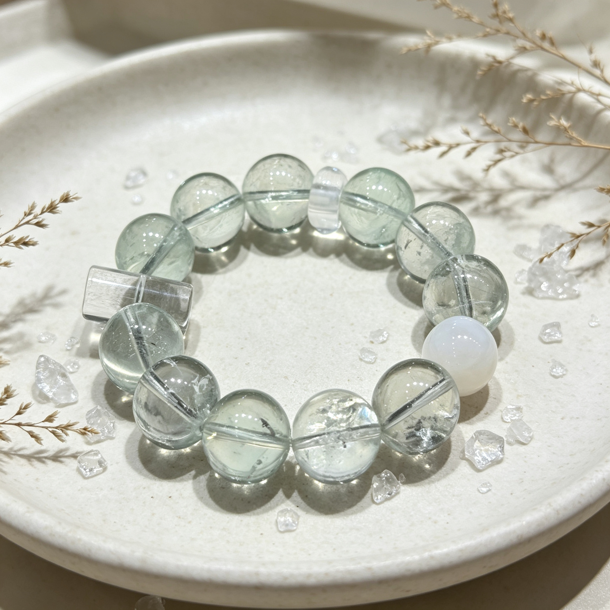 Green Smoky Quartz Clear Quartz White Snow Phantom Quartz Bracelet Natural Healing Crystal Grounding Purification Beaded Bracelet