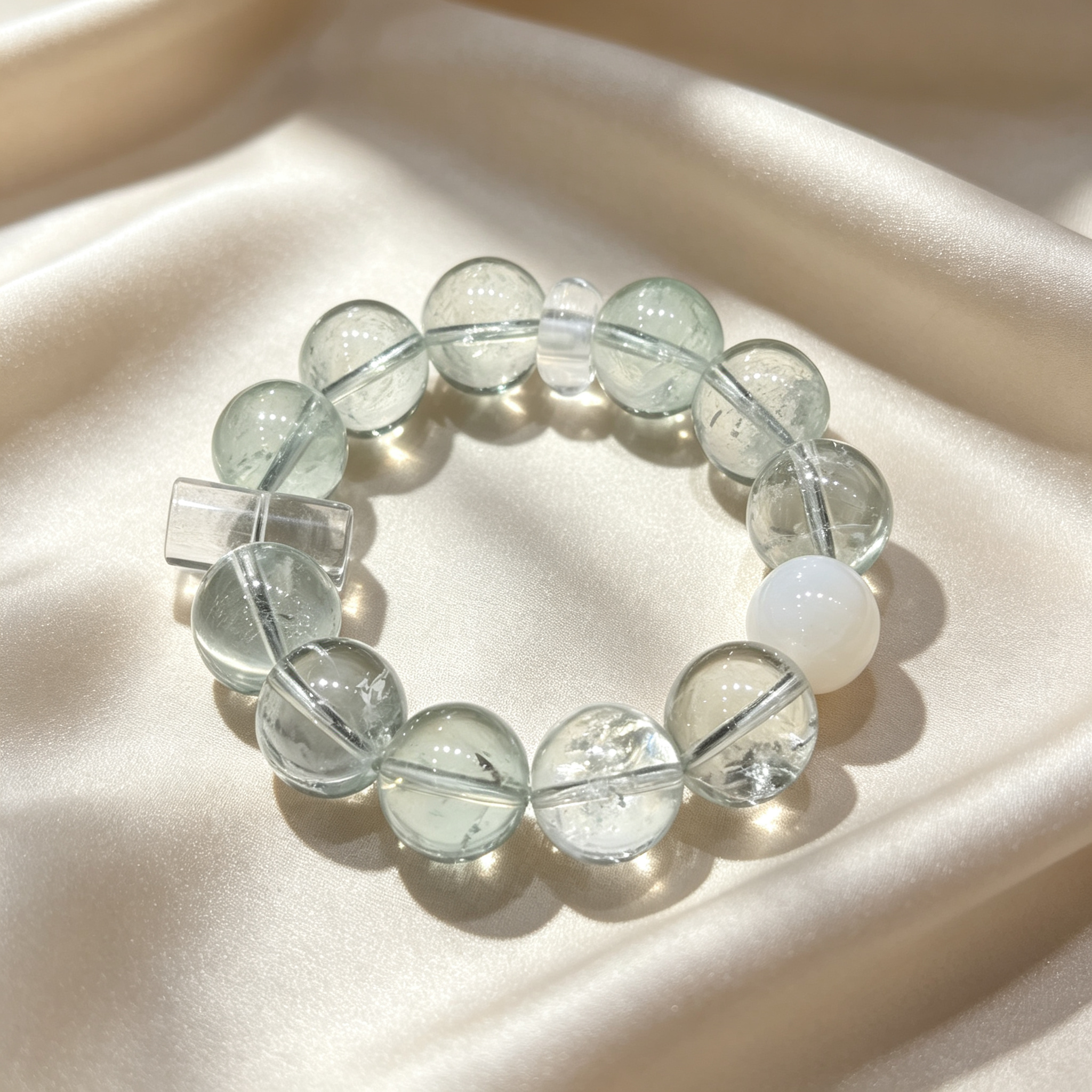 Green Smoky Quartz Clear Quartz White Snow Phantom Quartz Bracelet Natural Healing Crystal Grounding Purification Beaded Bracelet