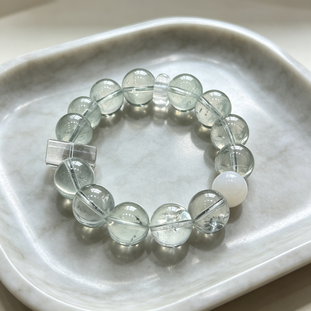 Green Smoky Quartz Clear Quartz White Snow Phantom Quartz Bracelet Natural Healing Crystal Grounding Purification Beaded Bracelet