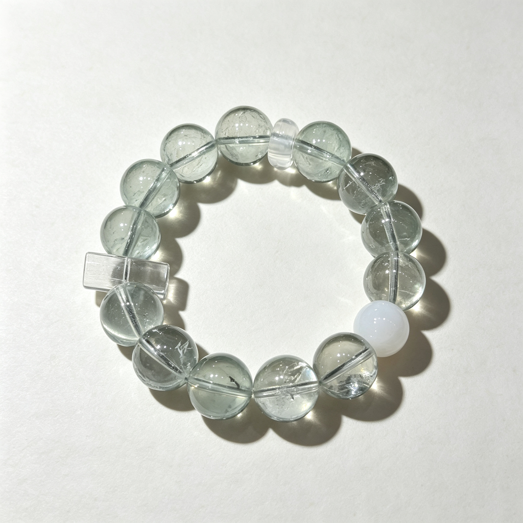 Green Smoky Quartz Clear Quartz White Snow Phantom Quartz Bracelet Natural Healing Crystal Grounding Purification Beaded Bracelet