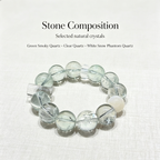 Green Smoky Quartz Clear Quartz White Snow Phantom Quartz Bracelet Natural Healing Crystal Grounding Purification Beaded Bracelet