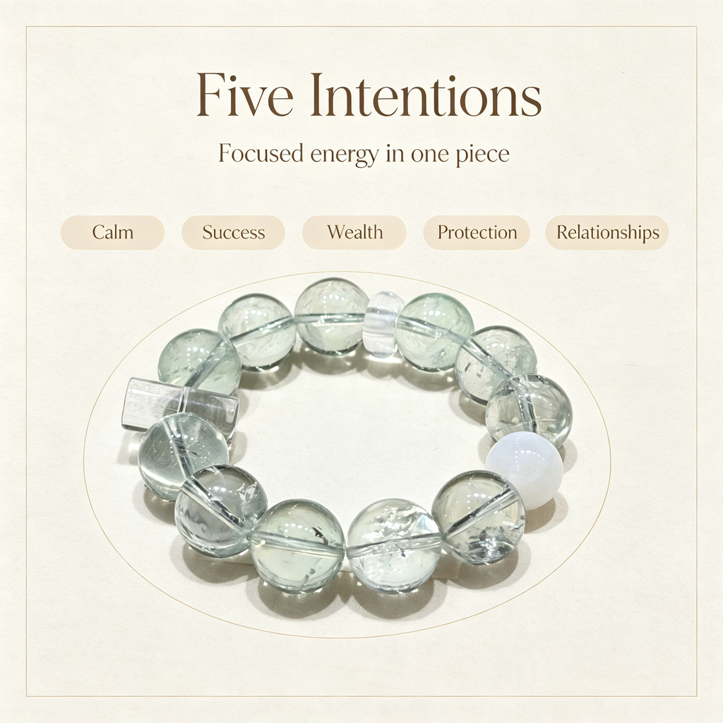 Green Smoky Quartz Clear Quartz White Snow Phantom Quartz Bracelet Natural Healing Crystal Grounding Purification Beaded Bracelet