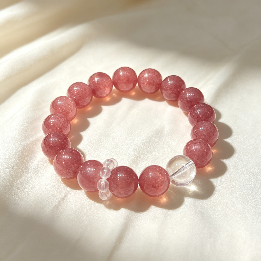 Strawberry Quartz Clear Quartz Bracelet Natural Healing Crystal Love Relationship Luck Protection Beaded Bracelet