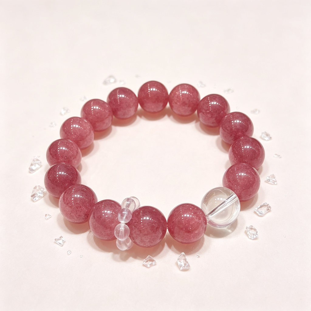 Strawberry Quartz Clear Quartz Bracelet Natural Healing Crystal Love Relationship Luck Protection Beaded Bracelet