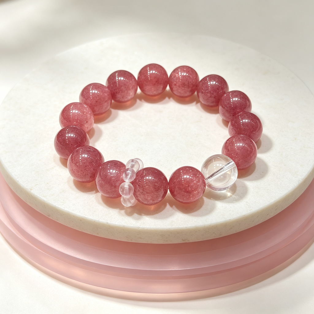 Strawberry Quartz Clear Quartz Bracelet Natural Healing Crystal Love Relationship Luck Protection Beaded Bracelet