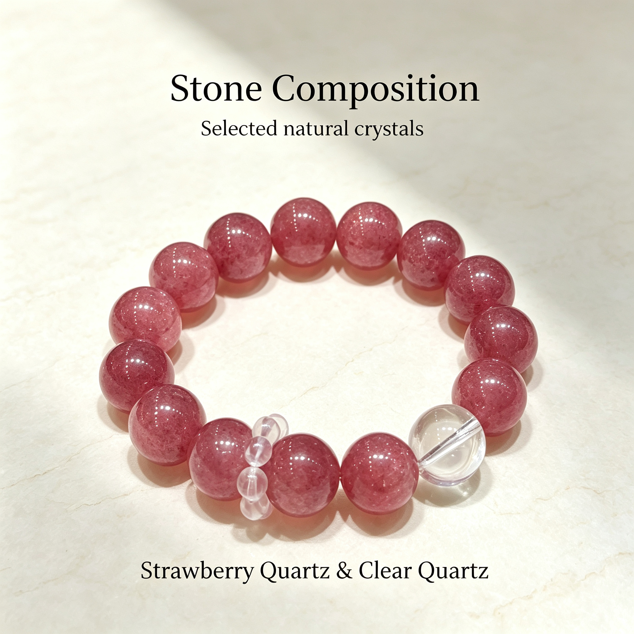 Strawberry Quartz Clear Quartz Bracelet Natural Healing Crystal Love Relationship Luck Protection Beaded Bracelet
