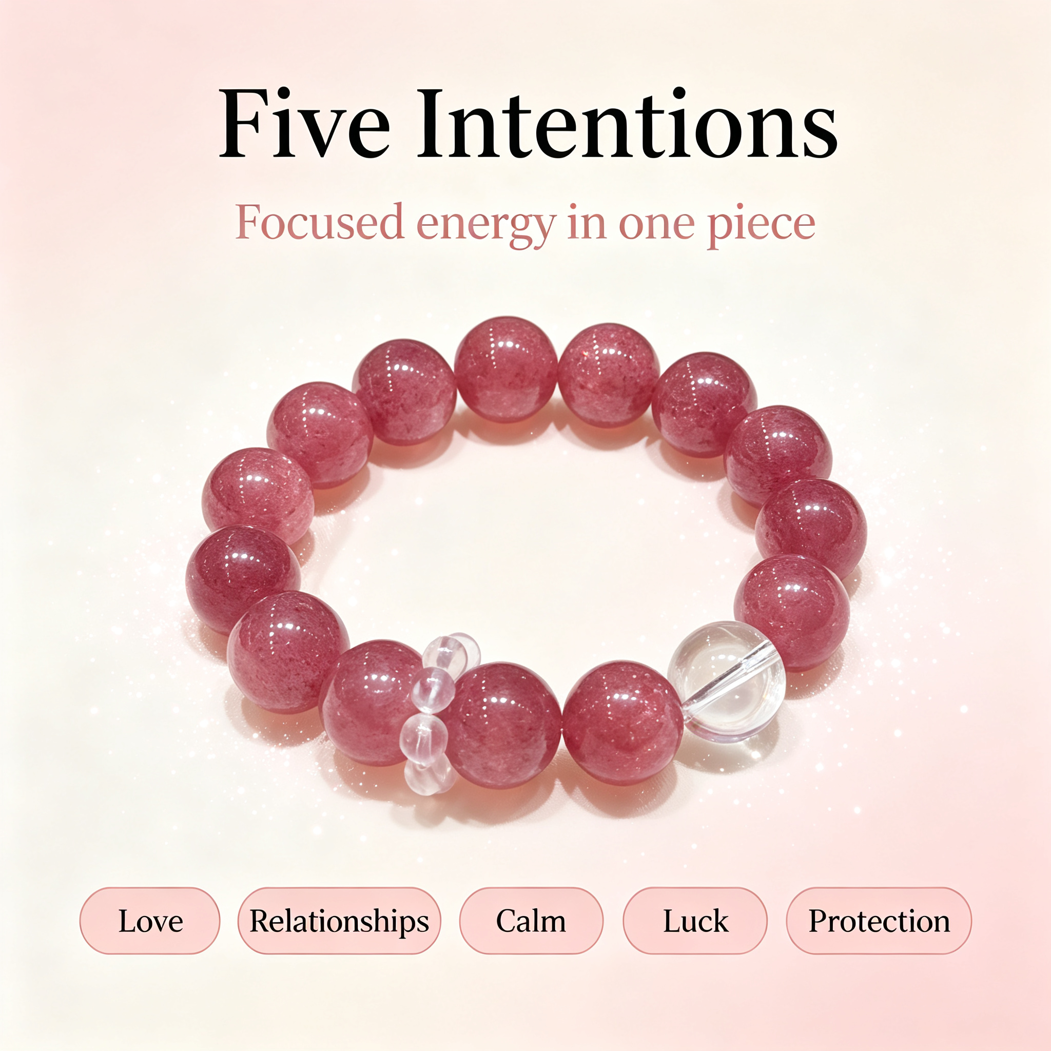 Strawberry Quartz Clear Quartz Bracelet Natural Healing Crystal Love Relationship Luck Protection Beaded Bracelet