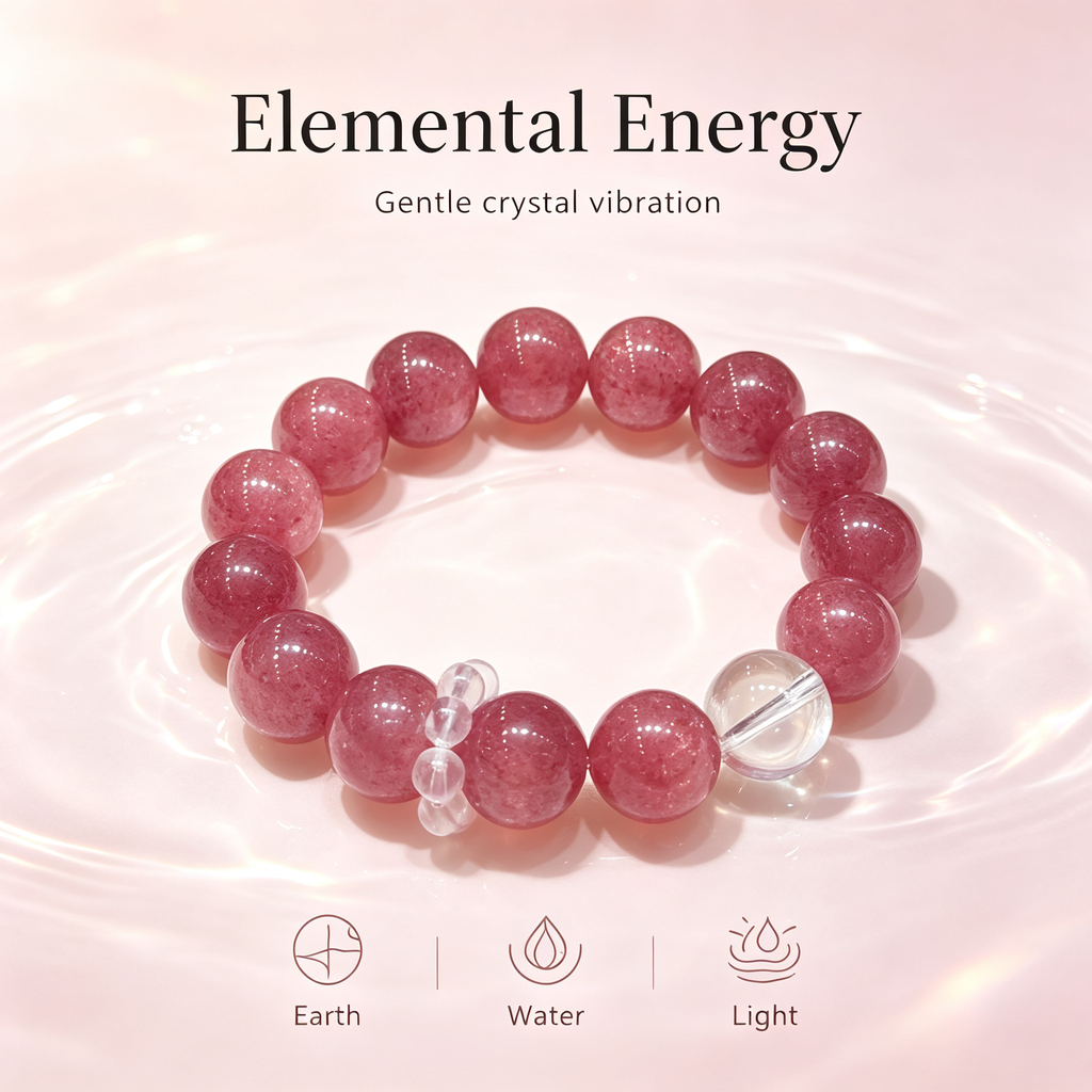 Strawberry Quartz Clear Quartz Bracelet Natural Healing Crystal Love Relationship Luck Protection Beaded Bracelet