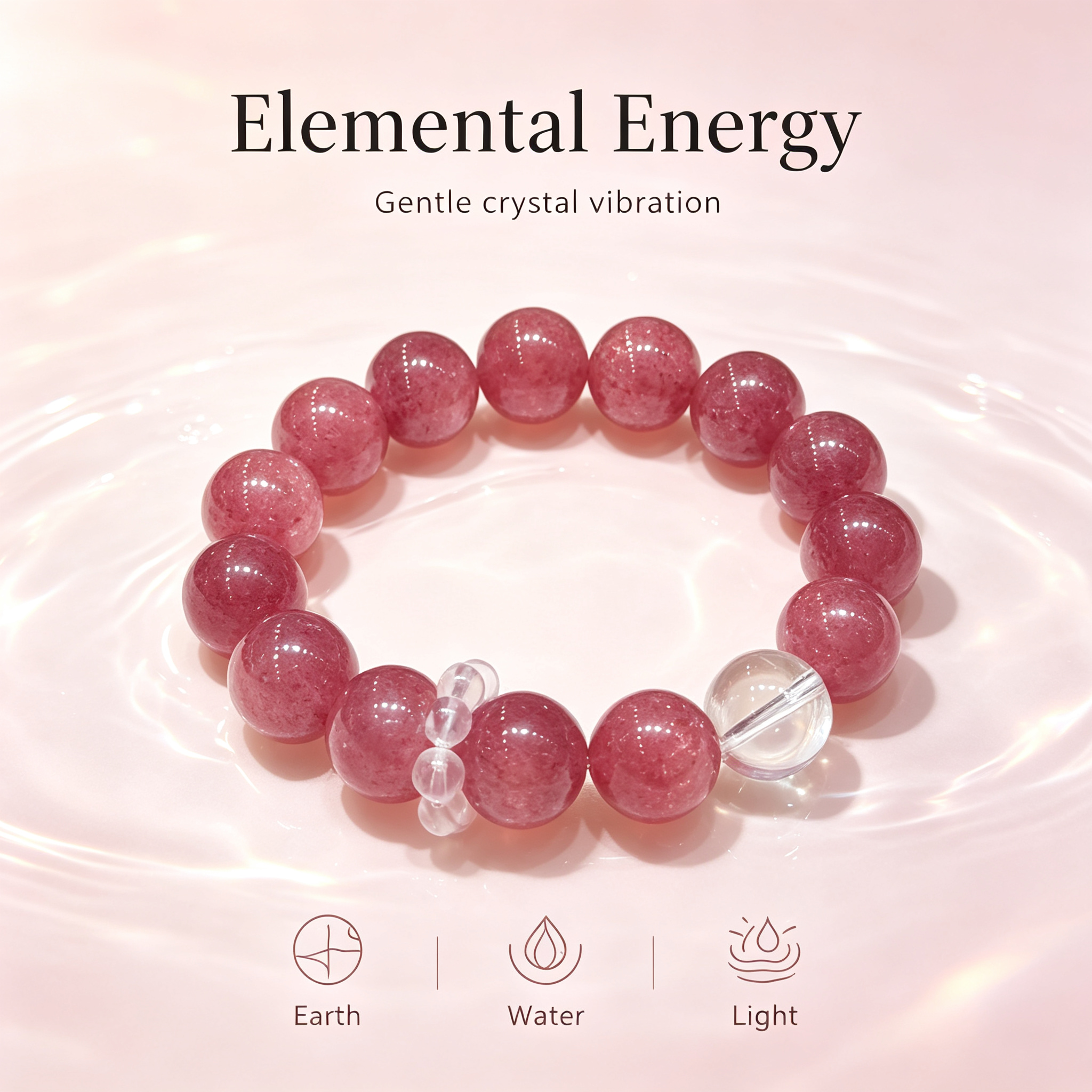 Strawberry Quartz Clear Quartz Bracelet Natural Healing Crystal Love Relationship Luck Protection Beaded Bracelet