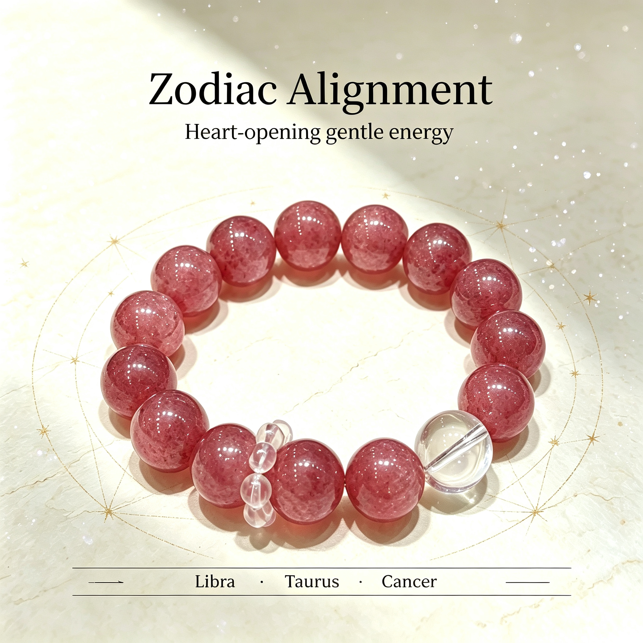 Strawberry Quartz Clear Quartz Bracelet Natural Healing Crystal Love Relationship Luck Protection Beaded Bracelet