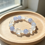 Blue Lace Agate White Snow Phantom Quartz Clear Quartz Bracelet Natural Healing Crystal Calm Love Relationship Protection Anxiety Relief Beaded Bracelet