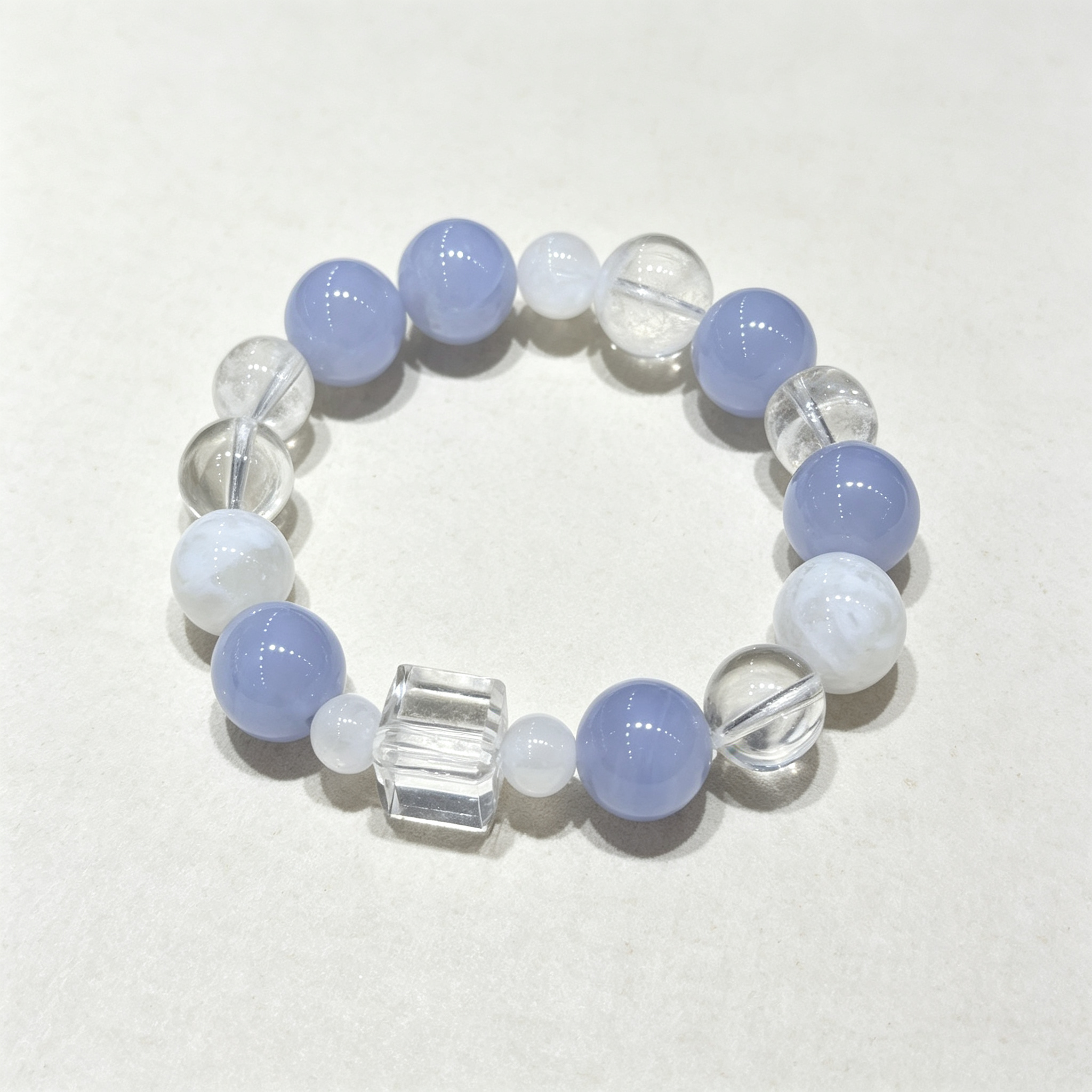 Blue Lace Agate White Snow Phantom Quartz Clear Quartz Bracelet Natural Healing Crystal Calm Love Relationship Protection Anxiety Relief Beaded Bracelet
