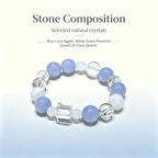 Blue Lace Agate White Snow Phantom Quartz Clear Quartz Bracelet Natural Healing Crystal Calm Love Relationship Protection Anxiety Relief Beaded Bracelet