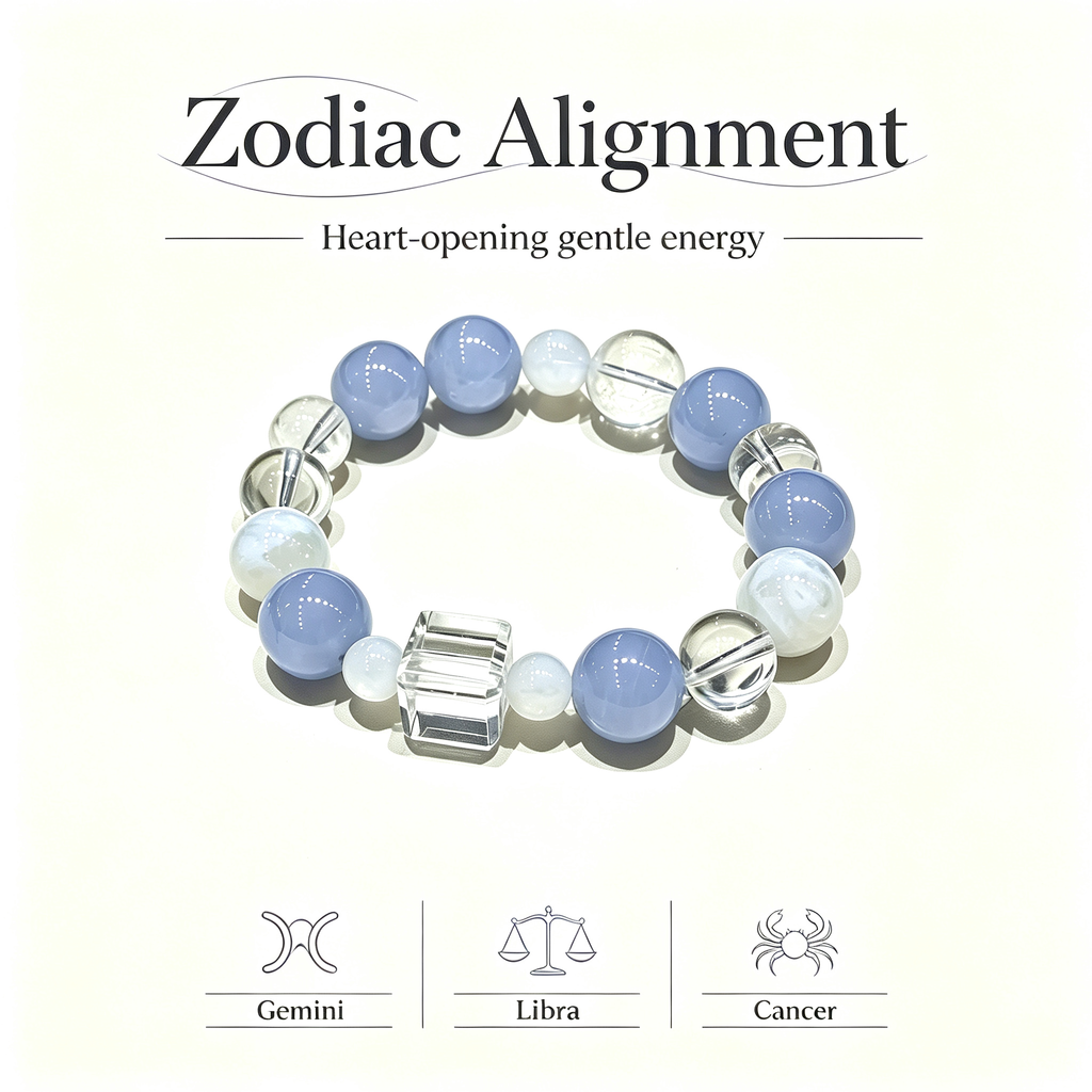 Blue Lace Agate White Snow Phantom Quartz Clear Quartz Bracelet Natural Healing Crystal Calm Love Relationship Protection Anxiety Relief Beaded Bracelet