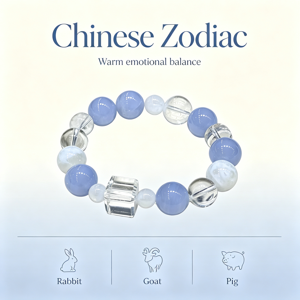 Blue Lace Agate White Snow Phantom Quartz Clear Quartz Bracelet Natural Healing Crystal Calm Love Relationship Protection Anxiety Relief Beaded Bracelet