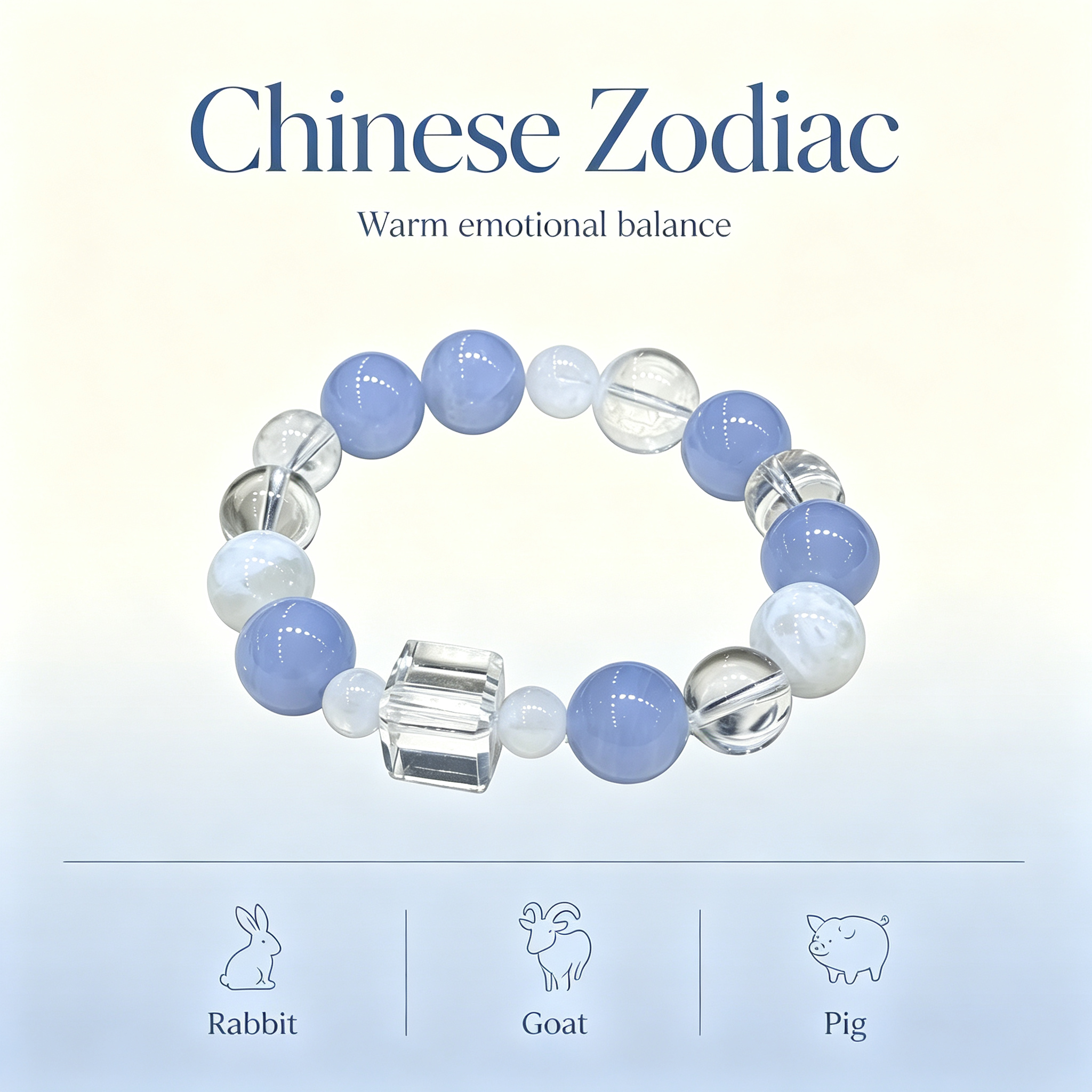 Blue Lace Agate White Snow Phantom Quartz Clear Quartz Bracelet Natural Healing Crystal Calm Love Relationship Protection Anxiety Relief Beaded Bracelet