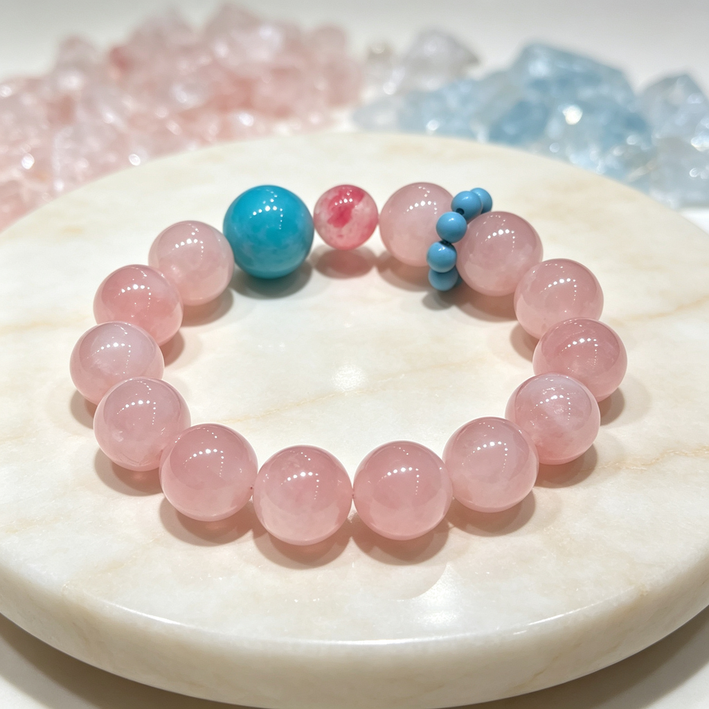 Rose Quartz Amazonite Rhodonite Bracelet Natural Gemstone Love Relationship Emotional Healing Calming Beaded Bracelet