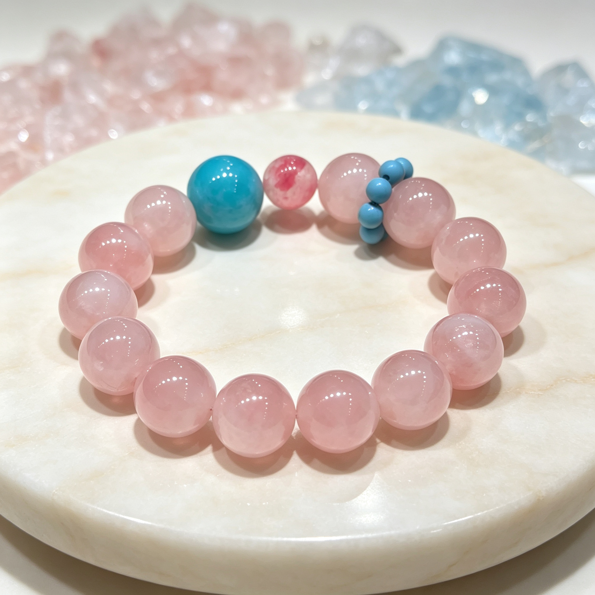 Rose Quartz Amazonite Rhodonite Bracelet Natural Gemstone Love Relationship Emotional Healing Calming Beaded Bracelet