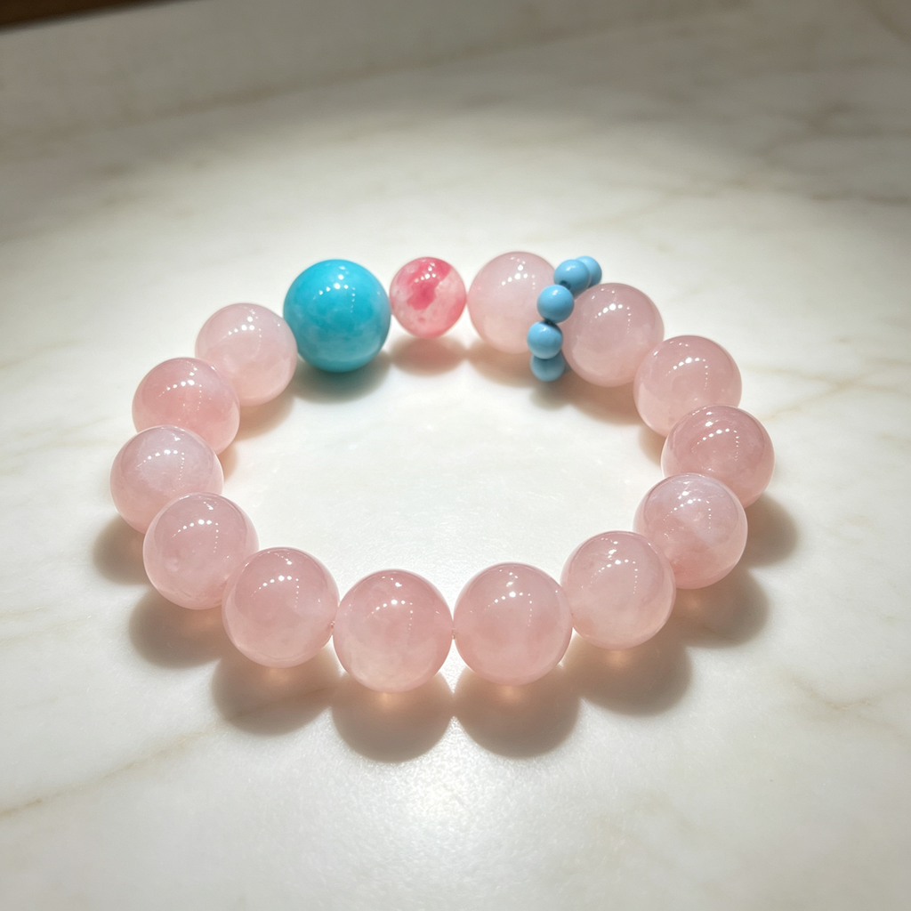 Rose Quartz Amazonite Rhodonite Bracelet Natural Gemstone Love Relationship Emotional Healing Calming Beaded Bracelet