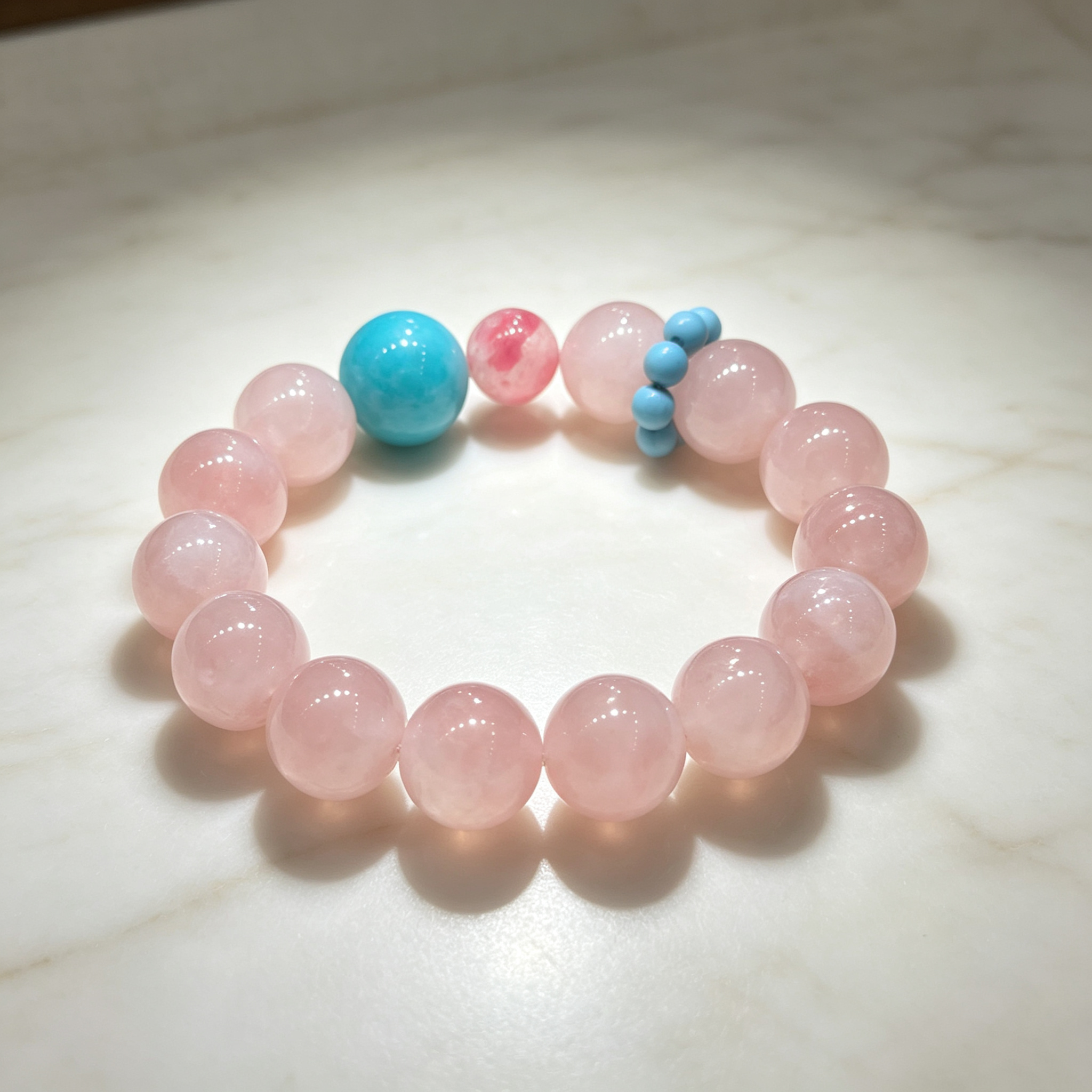 Rose Quartz Amazonite Rhodonite Bracelet Natural Gemstone Love Relationship Emotional Healing Calming Beaded Bracelet