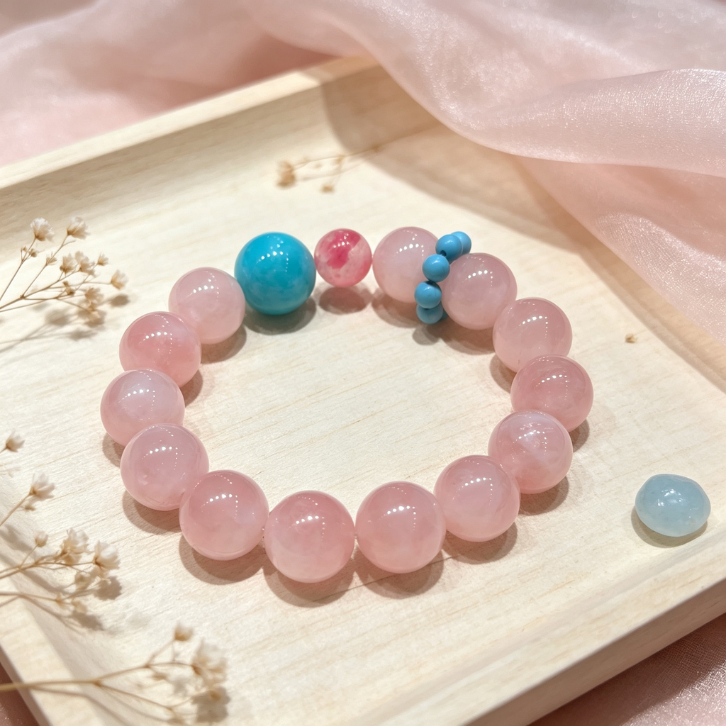 Rose Quartz Amazonite Rhodonite Bracelet Natural Gemstone Love Relationship Emotional Healing Calming Beaded Bracelet