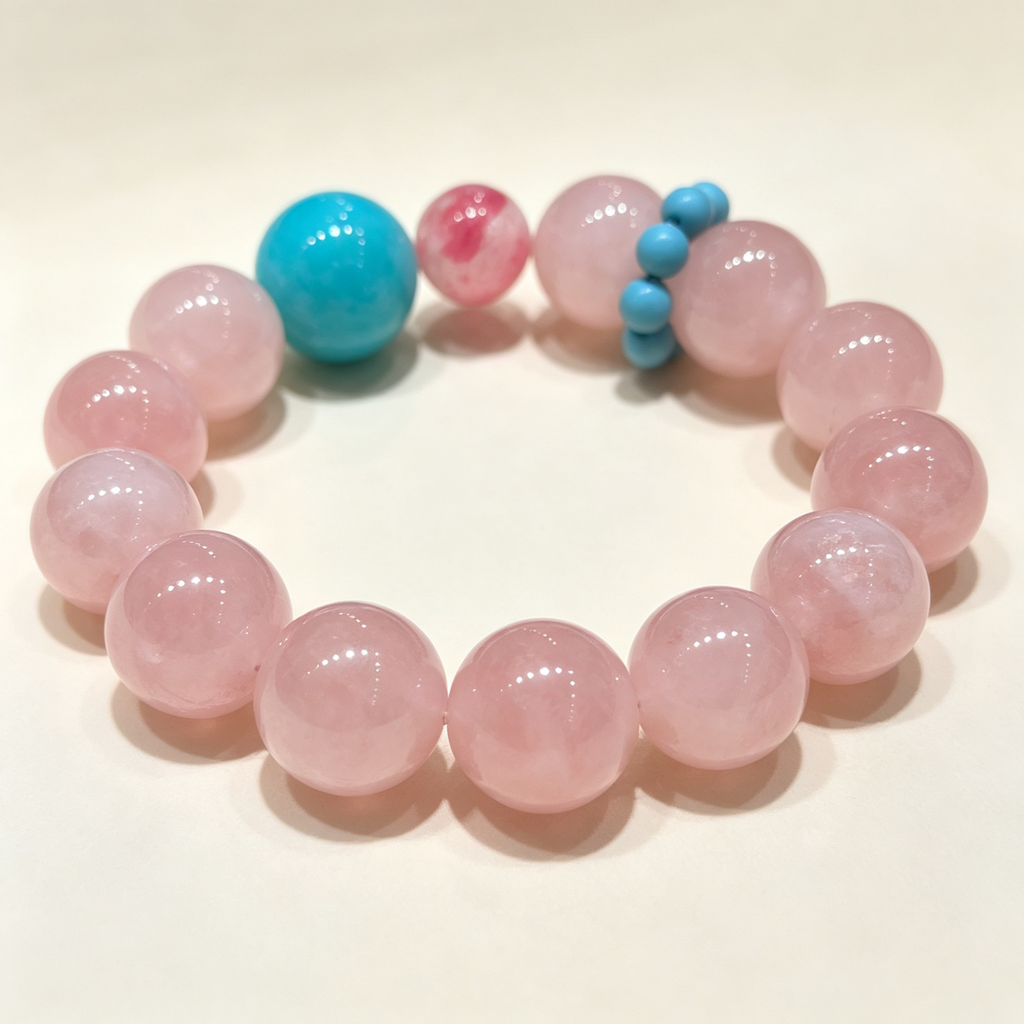 Rose Quartz Amazonite Rhodonite Bracelet Natural Gemstone Love Relationship Emotional Healing Calming Beaded Bracelet