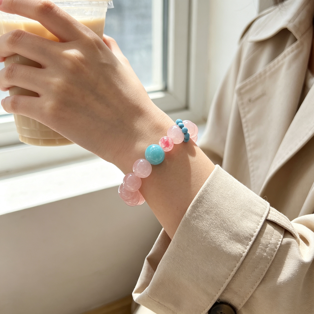 Rose Quartz Amazonite Rhodonite Bracelet Natural Gemstone Love Relationship Emotional Healing Calming Beaded Bracelet