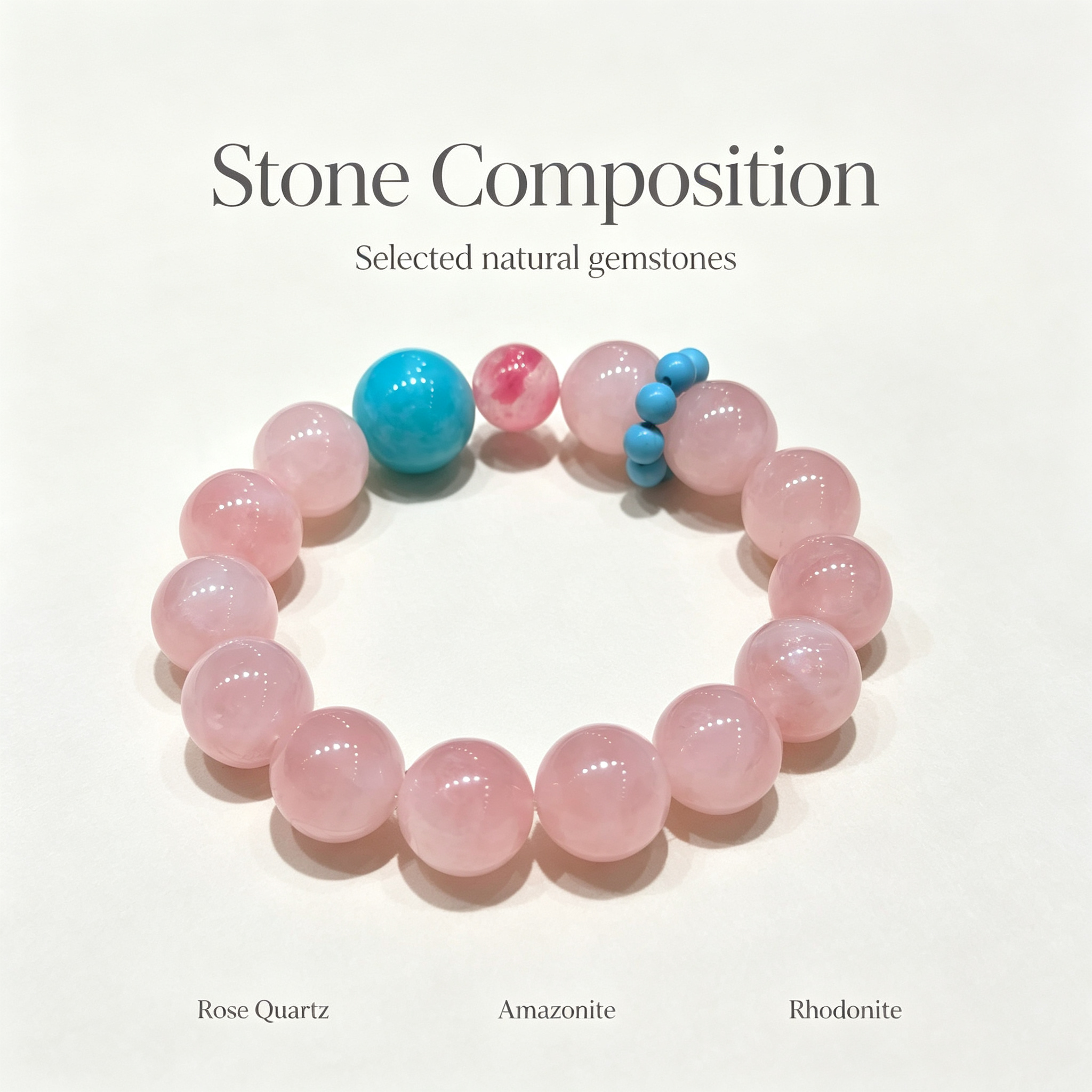 Rose Quartz Amazonite Rhodonite Bracelet Natural Gemstone Love Relationship Emotional Healing Calming Beaded Bracelet
