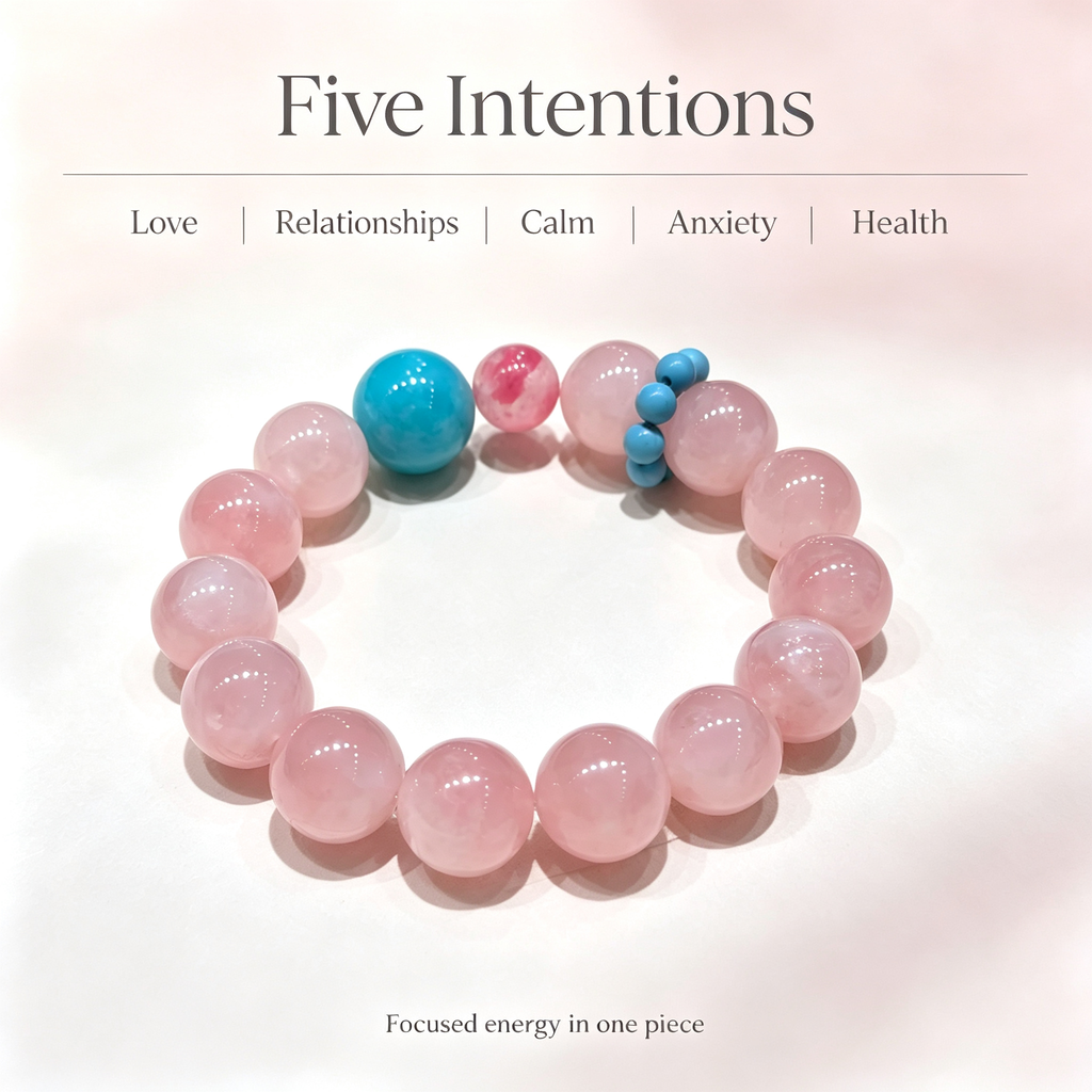 Rose Quartz Amazonite Rhodonite Bracelet Natural Gemstone Love Relationship Emotional Healing Calming Beaded Bracelet