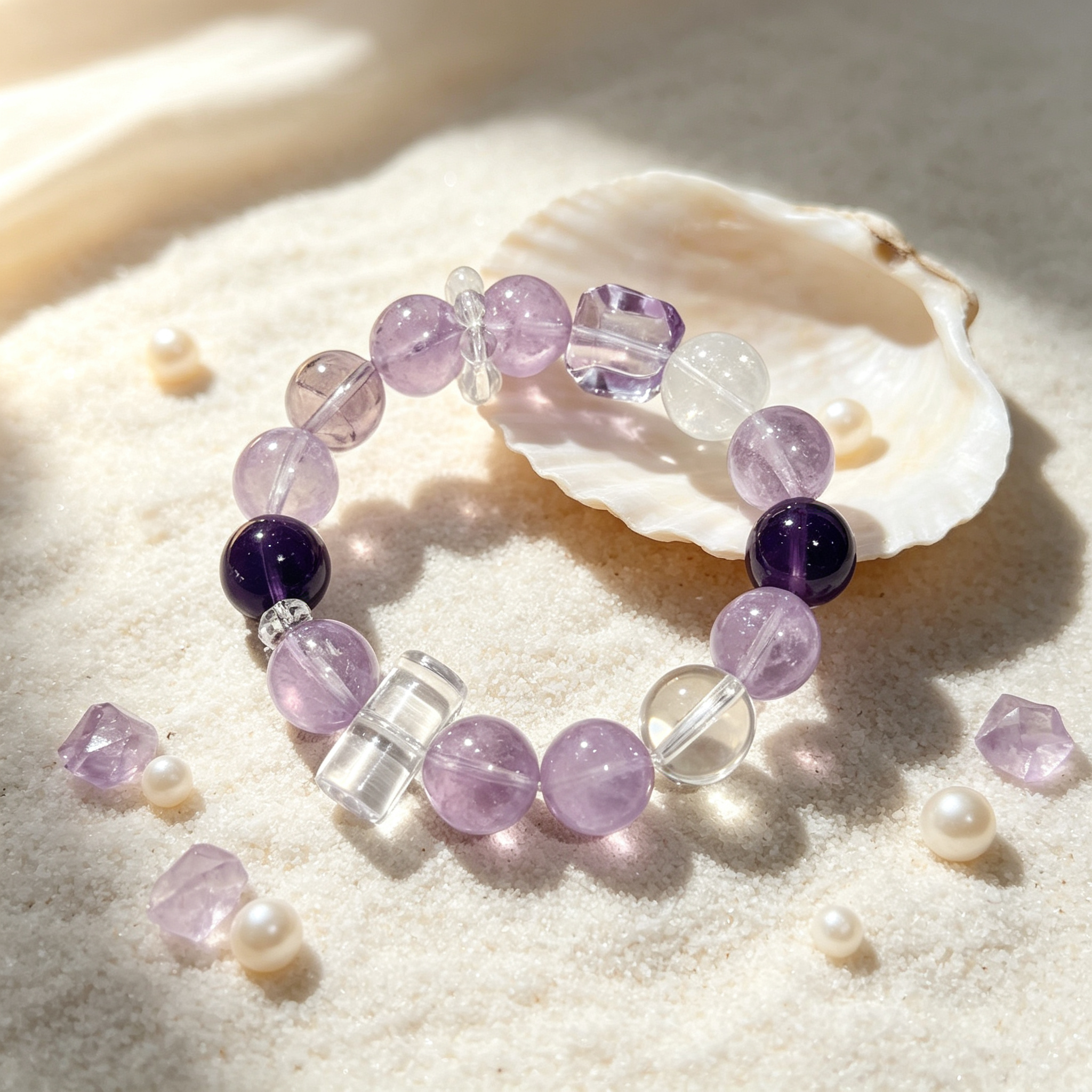 Brazilian Amethyst Lavender Amethyst Clear Quartz Azeztulite Quartz Bracelet Natural Crystal Success Calm Protection Beaded Bracelet