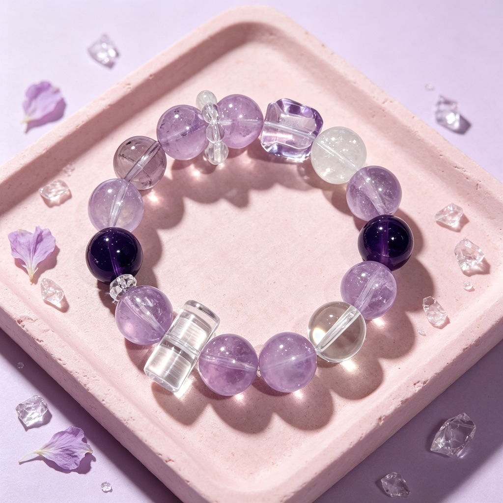 Brazilian Amethyst Lavender Amethyst Clear Quartz Azeztulite Quartz Bracelet Natural Crystal Success Calm Protection Beaded Bracelet