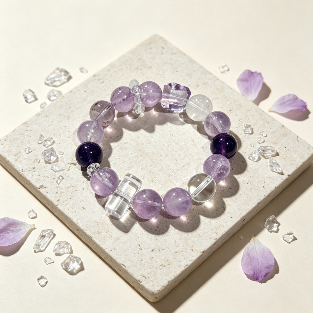 Brazilian Amethyst Lavender Amethyst Clear Quartz Azeztulite Quartz Bracelet Natural Crystal Success Calm Protection Beaded Bracelet