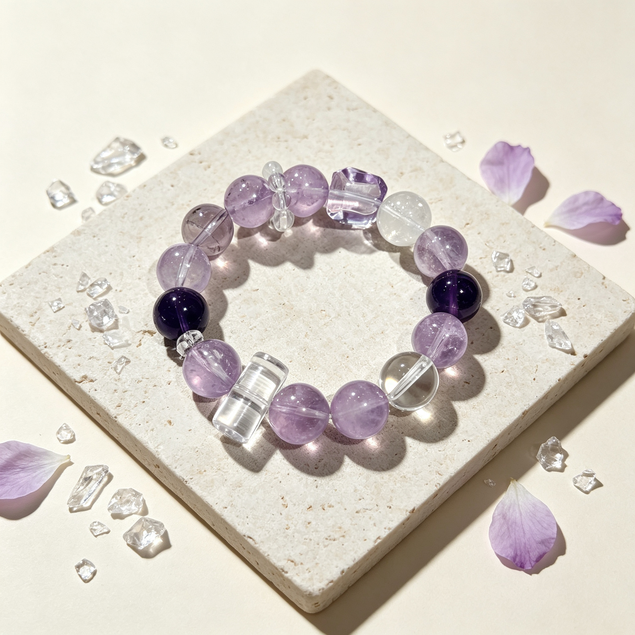 Brazilian Amethyst Lavender Amethyst Clear Quartz Azeztulite Quartz Bracelet Natural Crystal Success Calm Protection Beaded Bracelet