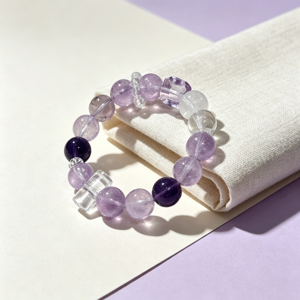 Brazilian Amethyst Lavender Amethyst Clear Quartz Azeztulite Quartz Bracelet Natural Crystal Success Calm Protection Beaded Bracelet