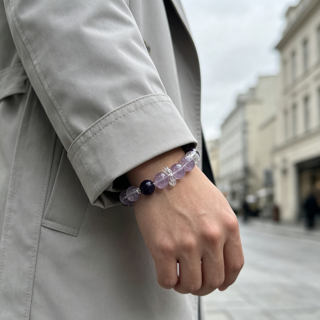 Brazilian Amethyst Lavender Amethyst Clear Quartz Azeztulite Quartz Bracelet Natural Crystal Success Calm Protection Beaded Bracelet