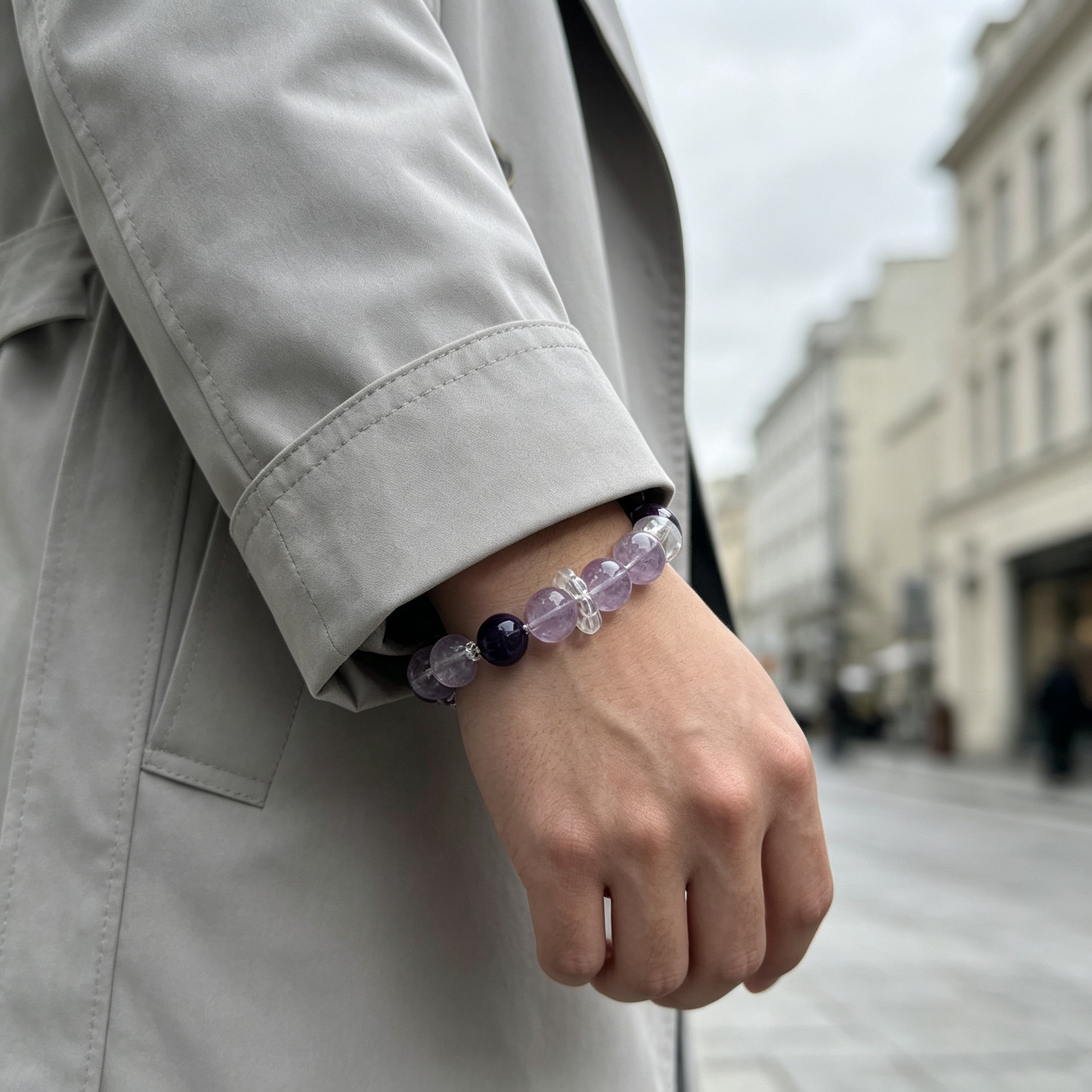 Brazilian Amethyst Lavender Amethyst Clear Quartz Azeztulite Quartz Bracelet Natural Crystal Success Calm Protection Beaded Bracelet