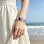 Brazilian Amethyst Lavender Amethyst Clear Quartz Azeztulite Quartz Bracelet Natural Crystal Success Calm Protection Beaded Bracelet