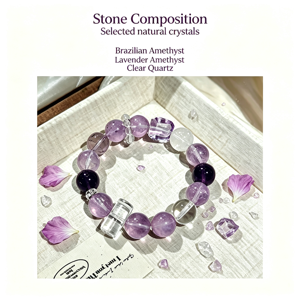 Brazilian Amethyst Lavender Amethyst Clear Quartz Azeztulite Quartz Bracelet Natural Crystal Success Calm Protection Beaded Bracelet