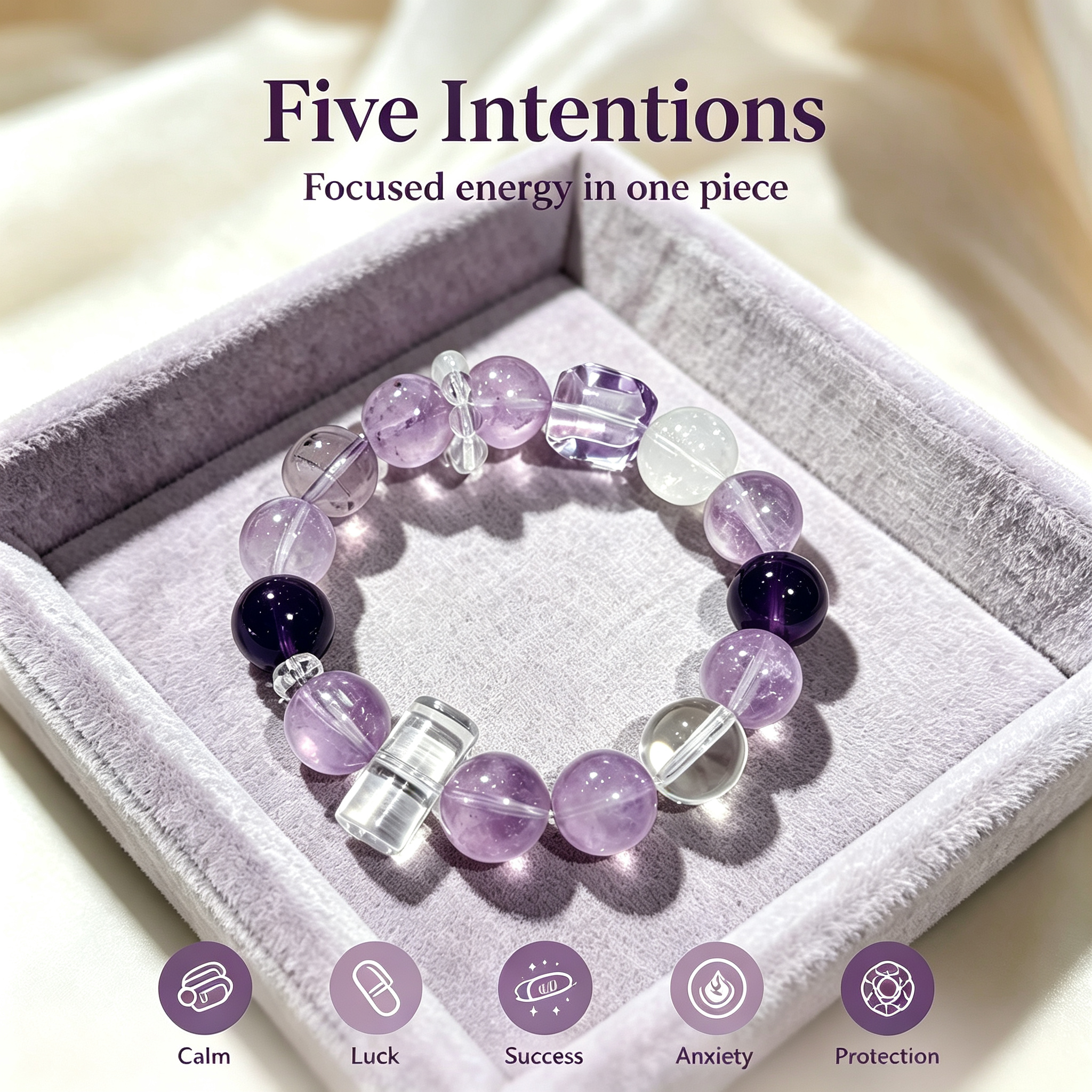 Brazilian Amethyst Lavender Amethyst Clear Quartz Azeztulite Quartz Bracelet Natural Crystal Success Calm Protection Beaded Bracelet
