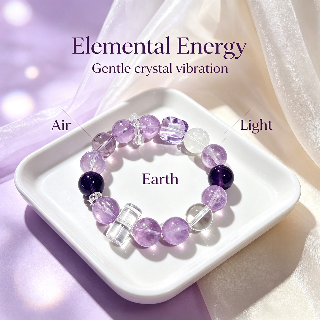 Brazilian Amethyst Lavender Amethyst Clear Quartz Azeztulite Quartz Bracelet Natural Crystal Success Calm Protection Beaded Bracelet