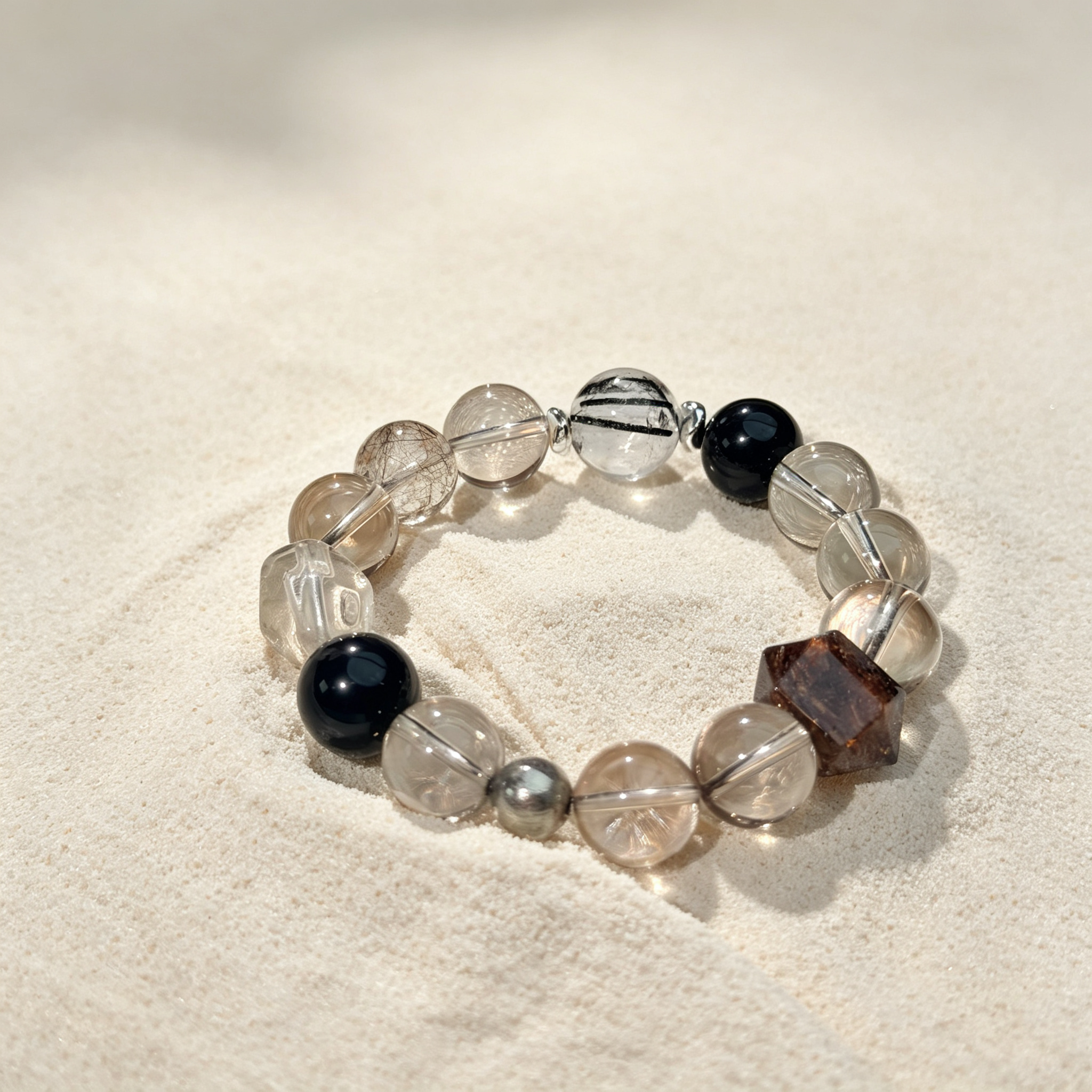 Smoky Quartz Obsidian Black Copper Rutilated Quartz Bracelet Natural Crystal Wealth Career Protection Luck Beaded Bracelet