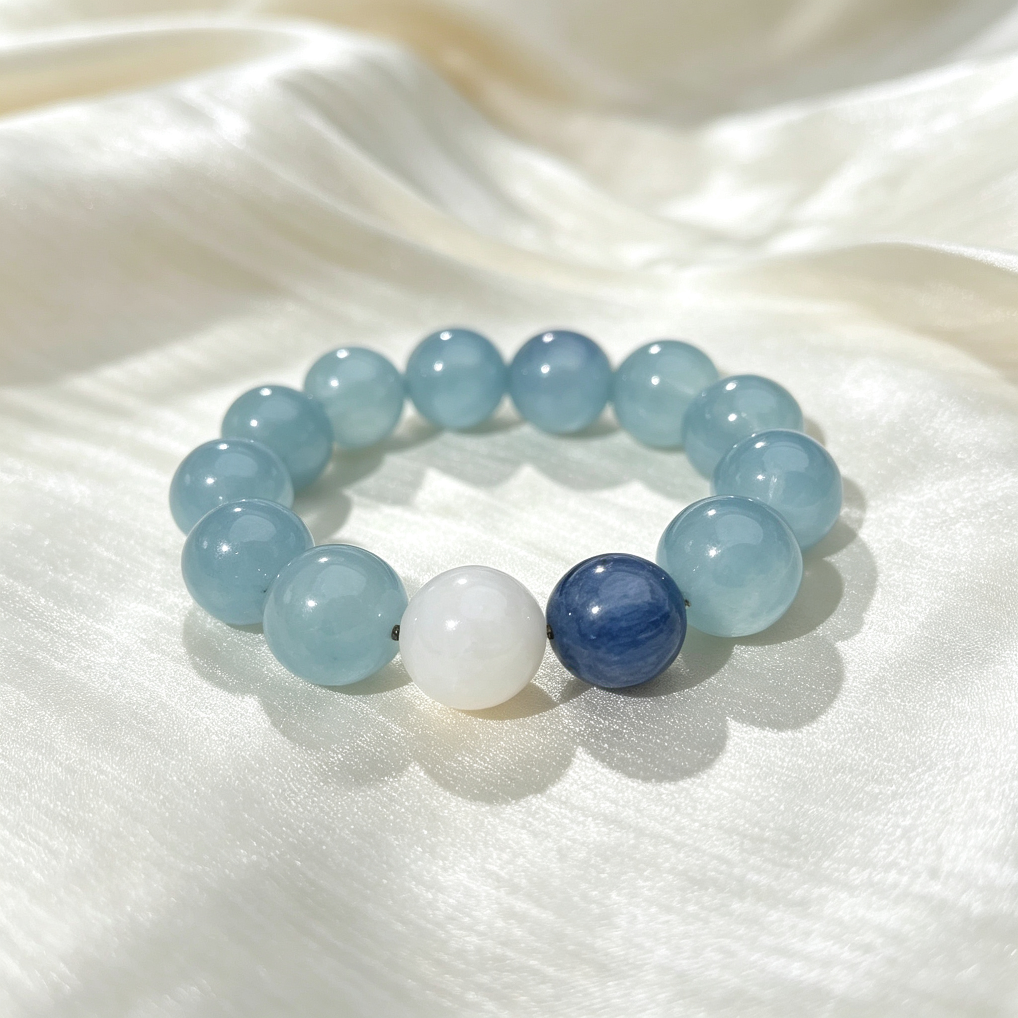 Aquamarine Kyanite White Snow Phantom Quartz Bracelet Natural Crystal Calm Road Opener Luck Relationships Beaded Bracelet
