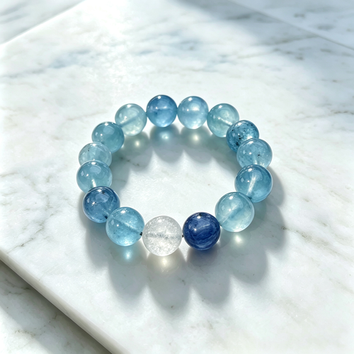Aquamarine Kyanite White Snow Phantom Quartz Bracelet Natural Crystal Calm Road Opener Luck Relationships Beaded Bracelet