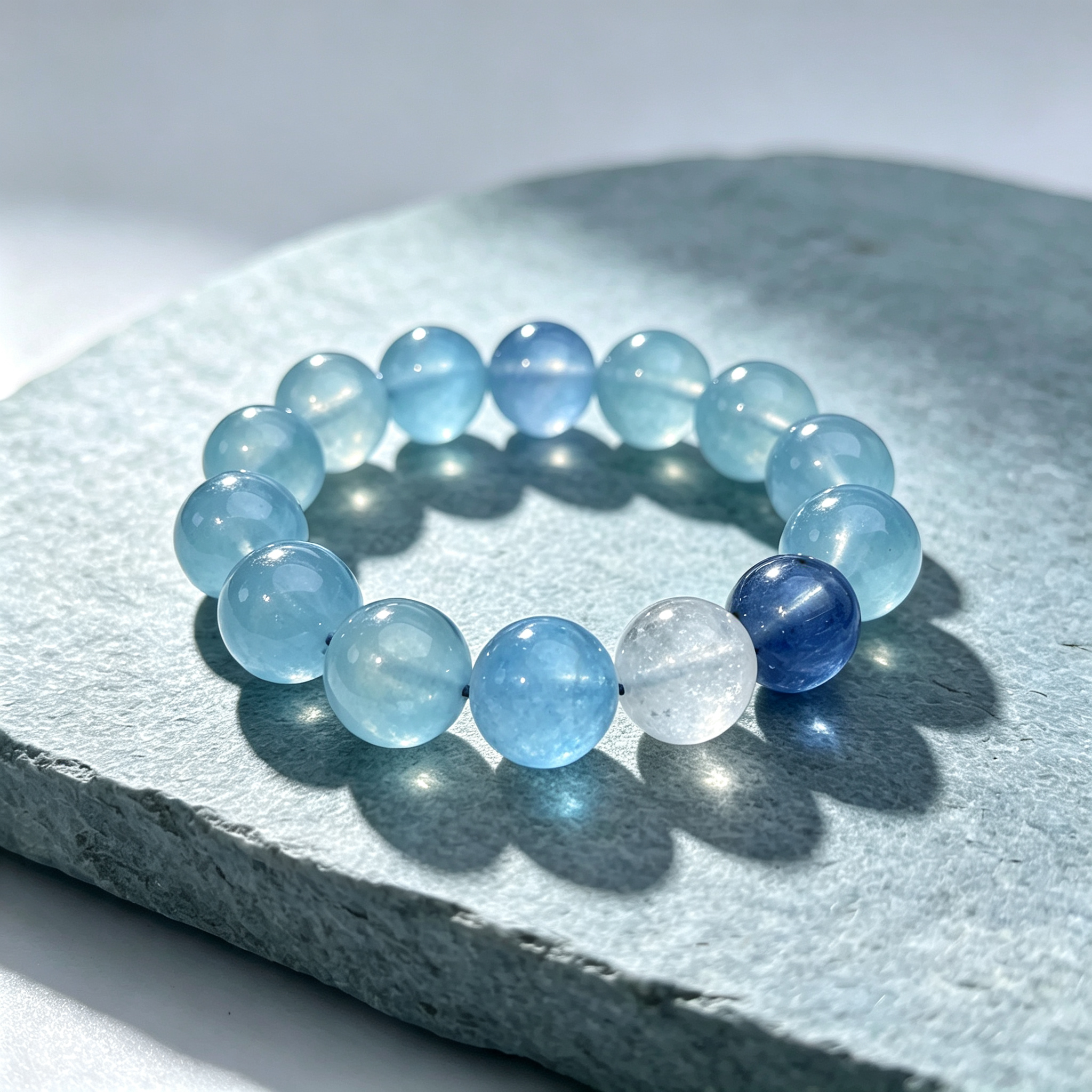 Aquamarine Kyanite White Snow Phantom Quartz Bracelet Natural Crystal Calm Road Opener Luck Relationships Beaded Bracelet