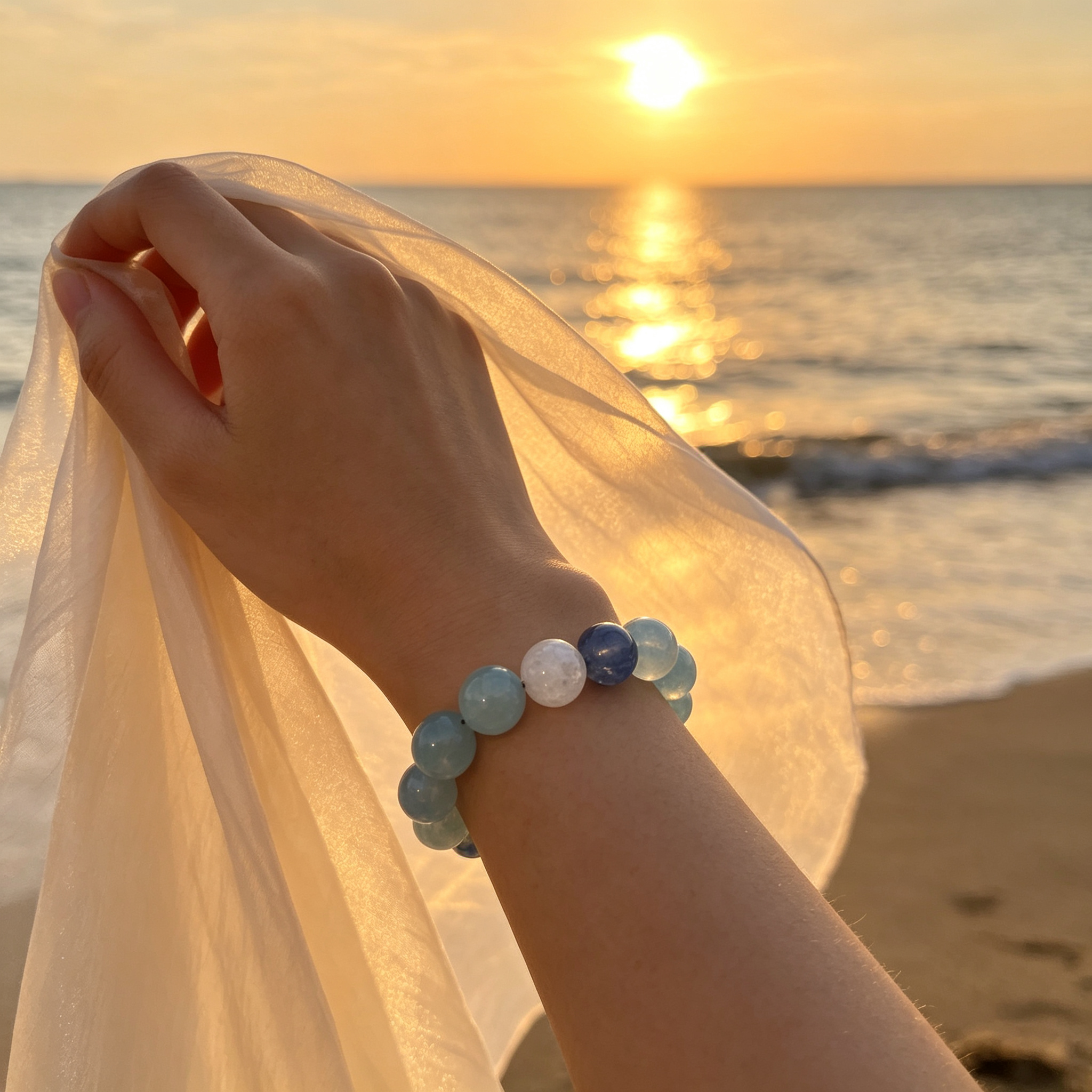 Aquamarine Kyanite White Snow Phantom Quartz Bracelet Natural Crystal Calm Road Opener Luck Relationships Beaded Bracelet