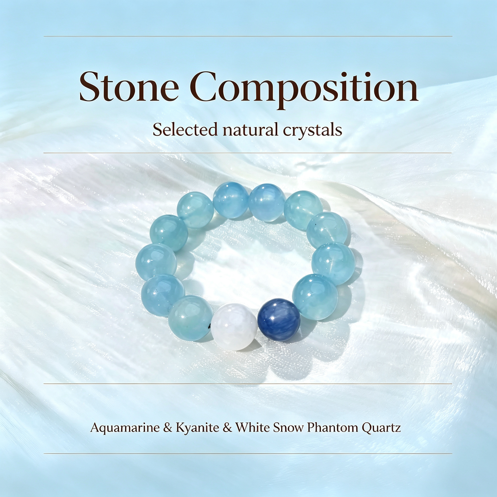 Aquamarine Kyanite White Snow Phantom Quartz Bracelet Natural Crystal Calm Road Opener Luck Relationships Beaded Bracelet