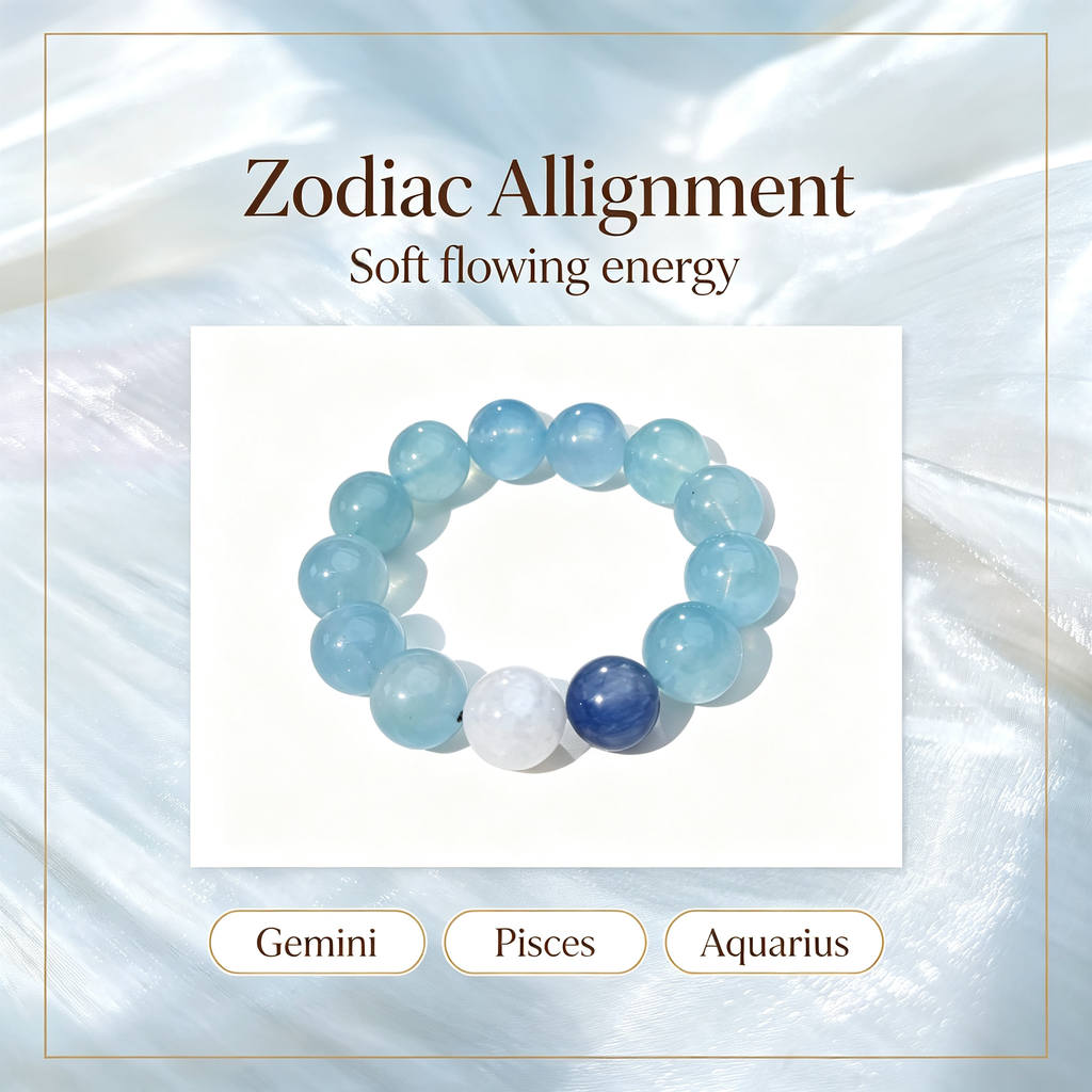 Aquamarine Kyanite White Snow Phantom Quartz Bracelet Natural Crystal Calm Road Opener Luck Relationships Beaded Bracelet